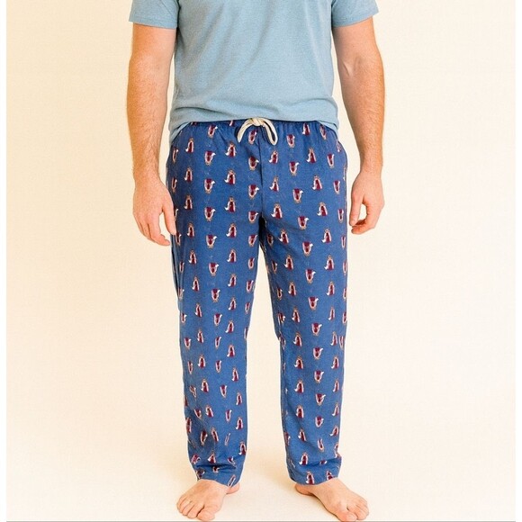 GAP for Good Christmas Sleep Lounge PJ Pants Mens L Blue Bulldog Scarf Jammies - Picture 1 of 8